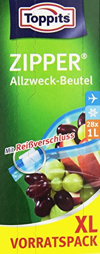 Toppits Zipper, 1 Liter, XL Vorratspack, Reißverschluss, Transparent, 28 Stück