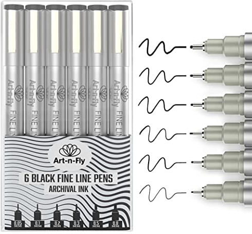 Art-n-Fly Hochwertige Tintenschreiber Fineliner Schwarz zum Zeichnen Tuschestifte Fein Skizzierstifte Fineliner Manga Stifte Wasserfest