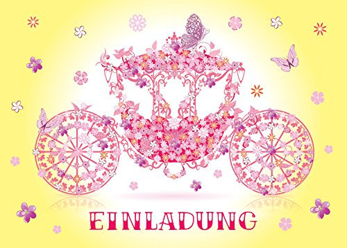 6 Einladungskarten Mädchen Kindergeburtstag Prinzessin-Party Geburtstagseinladungen Einladungen Geburtstag Kinder Kartenset Kutsche
