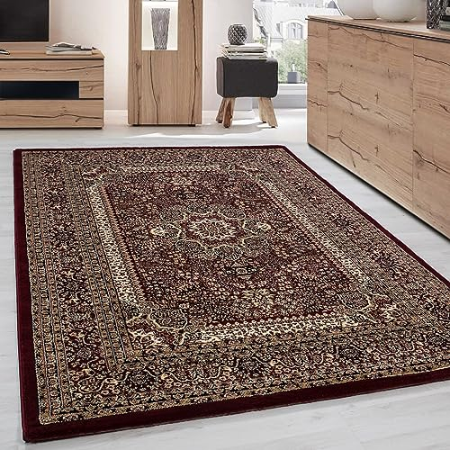 Carpettex Kurzflor Teppich Orientalisch Läufer Wohnzimmerteppich Klassisch Optik Rot 80 x 150 cm - Orientteppich Vintage Teppich Schlafzimmer Weich Orientalischer Teppich Waschbar Küchenläufer Flur