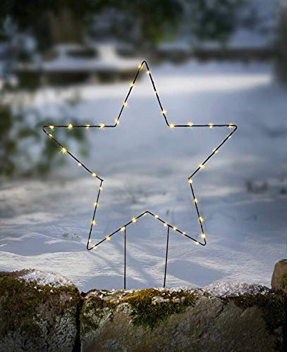 LED Gartenstecker Stern aus Metall, schwarz, 75 cm hoch, Winterdeko, Blumenstecker, Leuchtdeko mit Timer-Funktion, Dekostecker, Garten-Deko für Draußen