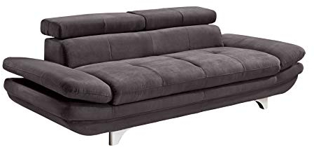 Mivano 3er-Sofa Enterprise / Dreisitzer-Couch mit Armteilfunktion und Kopfteilverstellung / 233 x 72 x 104 / Mikrofaser-Bezug, dunkelgrau