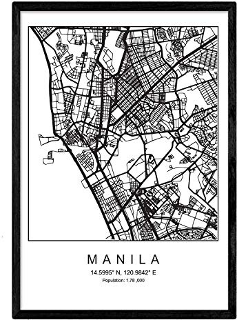 Nacnic Imprimer Plan de la Ville de Manille Style scandinave en Noir et Blanc. Affiche de Format A3 Papier imprimé No 250 GR. Peintures, estampes et Affiches pour Le Salon et Chambre à Coucher
