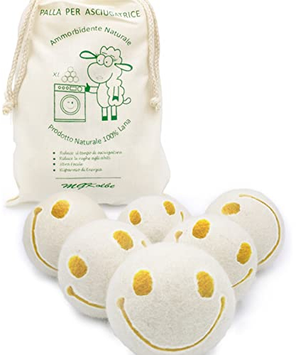 MGKolbe Tumble Dryer Balls, Wool Balls, Essential Oil Perfume, Natural Softener, Hypoallergenic, Laundry Essence Perfume, Anti-crease, Hair Capture (Smile ball)