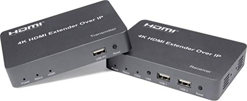 PremiumCord 4K HDMI Extender mit USB auf 150m über IP, Metallgehäuse, Kompatibel mit 4K 2160p, Full HD 1080p, 3D, Dolby-True HD, Keine Verzögerung