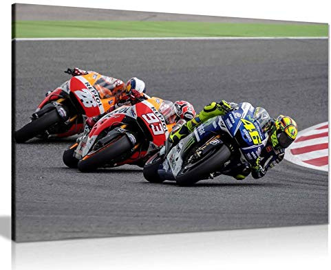 Valentino Rossi Marc Marquez Dani Pedrosa Moto GP Leinwandbild, Kunstdruck, Heimdekoration (91 x 61 cm)
