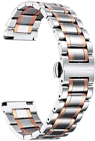 BINLUN Correas de Reloj Acero 12mm-24mm Repuesto de Correas Metálica Smartwatch Extremo Recto Y Curvado 6 Colores Hombres Mujer Para Samsung Galaxy Watch 6/5 Para Huawei Watch(Plata-oro rosa,18mm)