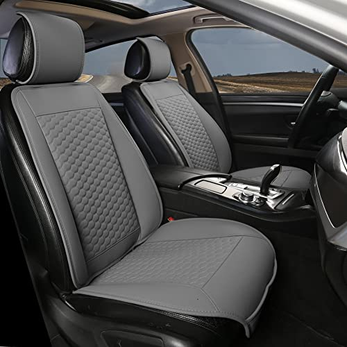 Black Panther Sitzauflage Auto, PU-Leder Autositzbezüge Vordersitze, mit Kopfstützenabdeckung, Fit 95% Autos, Limousine, SUV, Pickup, Van-Keine Heizung (2 Stücke -Grau)