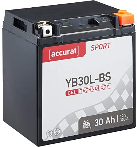 Accurat Motorradbatterie YB30L-BS - 12V, 30Ah, 300A, zyklenfest, wartungsfrei, Gel - Starterbatterie, Batterie in Erstausrüsterqualität für Rasentraktor, Roller, Motorrad, Quad