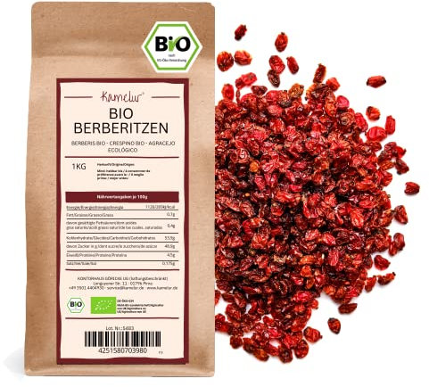 1kg di bacche di crespino BIO essiccati in qualità alimentare cruda, non solforati e senza zucchero