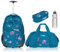 Elephant 4 Teile Set Trolley Hero Signature Schultrolley Rucksack Trolly Sporttasche Mäppchen Flasche 12800 (Blue Flower (Blau/Rose))