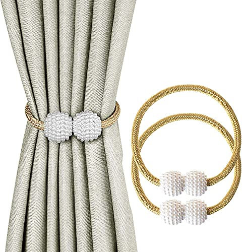 (Or) 2 pièces - Embrasses de Rideau Anneaux de Pince magnétique Petite Corde d'armure de Perle pour la Maison, Le Bureau, la décoration de fenêtre d'hôtel
