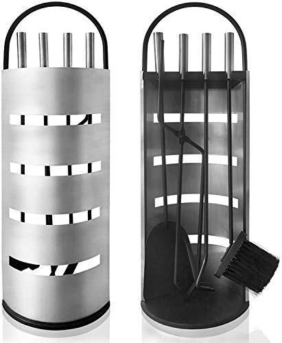 NAIZY Juego de Herramientas para Chimenea de Acero Inoxidable de 5 Piezas con Revestimiento y Parabrisas, Ideal para Cocina, Hogar, Sala de Estar y Decoración, Color Plata (Tipo A)