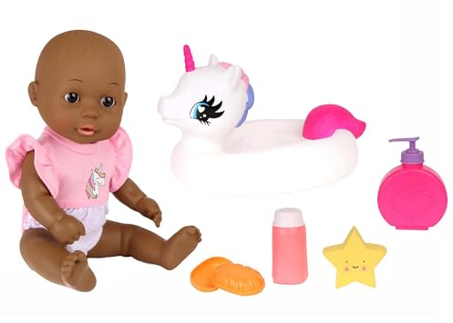 Gigo Dream Collection Bath Time 12' Baby Doll with Unicorn Floatie - African American in Gift Box