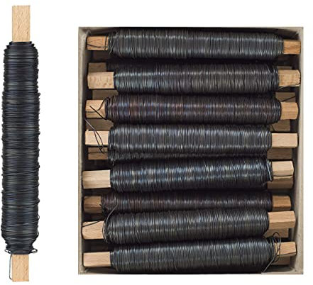 Inter Flowers GmbH Wickeldraht Sets -Bindedraht auf Holz gewickelt - Basteldraht Rostfrei Größen/Material Pflanzendraht Blumenwickeldraht Floristik Blumendraht (25, blau geglüht 0,65 mm/ 38 m)