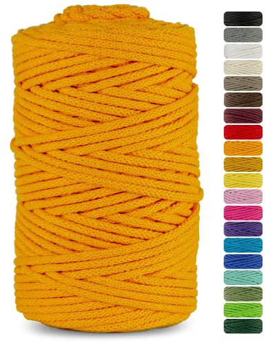Netuno cordón de algodón con núcleo de algodón Color Amarillo Oscuro 3mmx100m Cuerda Natural Hilo para Macrame atrapasueños decoración artesanía Bricolaje hogar Plantas Crochet Joyas Cordel Bolso