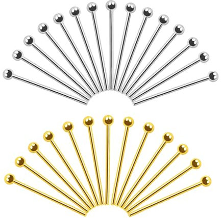 TOAOB 200 Stück Nietstifte 18 mm Kugelkopfstifte Gold Und Silber Kopfstifte Metall Schmuckstifte Headpins Kettelstifte Schmuck Zubehör für Ohrring Halsketten Schmuckherstellung Anhänger