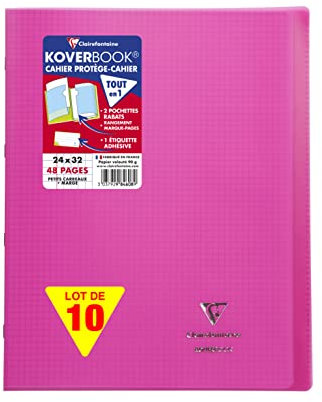 Clairefontaine 984608C Un Lot de 10 Cahiers Agrafés Koverbook Roses - 24x32 cm - 48 Pages Petits Carreaux avec Marge - Papier Blanc 90 g - Couverture Polypro
