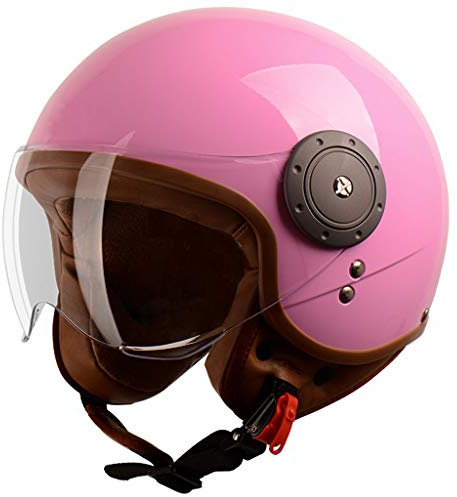 DCLINA Motocicletta Aperto retrò Casco, Moto Classic Vintage Mezzo Casco Jet Caschi, Scooter Caschi Scodella Motorino Bike Portatile con Visiera Parasole, ECE Certificazione (54-61cm)