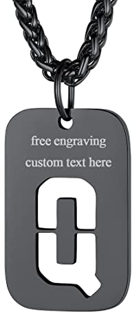 FindChic Schwarz Dog Tag Q Kettenanhänger Militärische Erkennungsmarke Halskett mit Gravur für Valentinstag Party