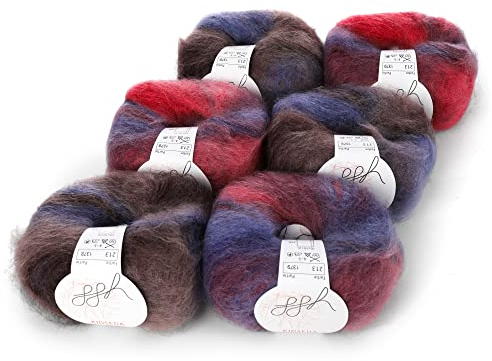 ggh Kidseda Box - 6 Knäuel - Mohairwolle mit Seide zum Stricken - Farbe 213 - Pink-Mauve-Lavendel