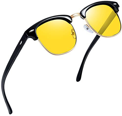 Joopin Semi-Rimless Night Driving Glasses for Men and Women, Anti Glare Yellow Lens Classic Horn Rimmed Half Frame Night Vision Glasses for Driving