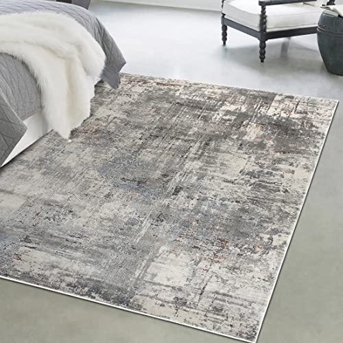 Mazovia Modern Teppich - Vintage Abstract Muster - Weich Teppich für Wohnzimmer, Schlafzimmer, Esszimmer - ÖKO-TEX Wohnzimmerteppich Shrink Polyester – Kurzflorteppich Grau Beige 80 x 150 cm