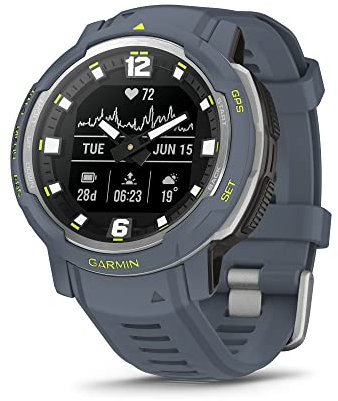 Garmin Instinct Crossover, Rugged Hybrid Smartwatch, Analog Hands and Digital Display, Blue Granite