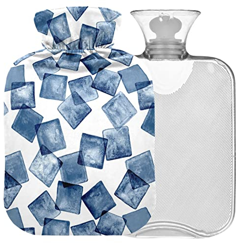 Naanle Wärmflasche mit Bezug Geometrisch Quadratisch Transparent Warmwasserflasche 2L Große Wärmflasche für Schmerzlinderung Periode Handwärmer Wärme- und Kältetherapie