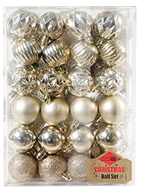 48er Set Christbaumkugeln,6cm Weihnachtskugeln Christbaumschmuck Kugeln Kunststoff Weihnachtskugeln Weihnachtsdeko Set Plastik Bruchsicher Weihnachten Hängende Kugel Weihnachtsbaum Deko,Champagner