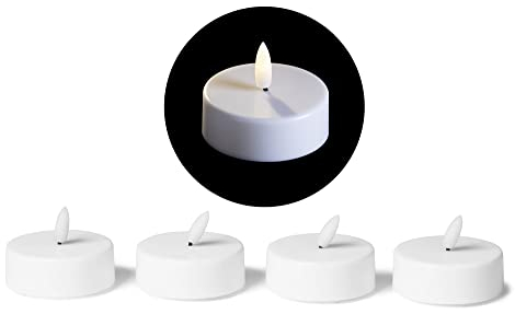 LED Teelicht Groß Mit Timer - 4er Set Warmweiß Kerze 3D Flamme Flackernd - 6cm Weiß Kunststoff 1x Batterie CR2032 Benötigt - Für Kerzenpick Auf Adventskranz