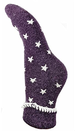 JOYA Luxurious Cuff Bed Wool Blend Socks UK 4-7 EU 36-40 Purple With Small Cream Stars