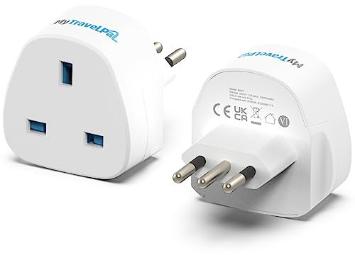 2 Pack MyTravelPal® UK to Italy Travel Plug Adapter - Type L for Italy, Chile, Vatican City & More