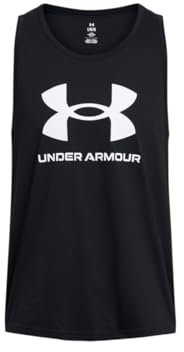 Under Armour UA Sportstyle Logo Tank Camiseta de hombre ligera y de secado rápido, camiseta sin mangas para correr o hacer deporte, color negro/blanco