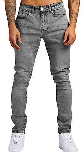 Oanviso Jean Troué Homme Style Hip Hop Détruit Trou Pantalon en Denim Extensible Couleur Unie Jeans Trou Cassé Streetwear Jeans Moulants Trekking Grande Taille A Gris S
