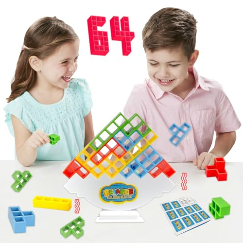 71Nmly 64PCS Tetra Tower Spiel, Balance Game für Kinder, Schaukelstapel Puzzle Building Geschenke, Toys für Kinder, Bauklötze Interaktives Spielzeug