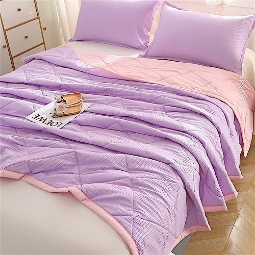 Surwin Trapuntino Copriletto Bicolore Moderno per Primaverile Estivo Reversibile Copriletto in Microfibra, Quilt Traspirante Leggero per Letto Singolo o Una Piazza e Mezza (Viola/Rosa,150x200cm)