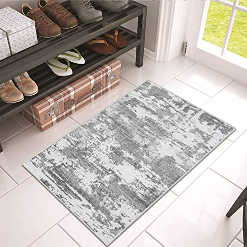 JURLEA Flurläufer Rutschfester Teppichläufer für Flure Küche & Wohnzimmer waschbar leicht Langer Läufer (Creme/Grau, 80 x 150 cm)