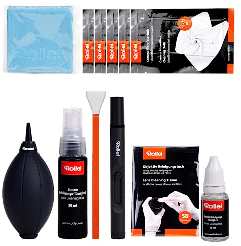 Rollei Kit de Nettoyage de capteur XL pour APS-C - 50 Chiffons de Nettoyage pour Objectif - Stylo à lentille - Soufflet - 10 bâtonnets de Nettoyage pour capteur APS-C