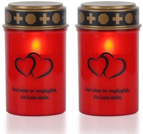 Eldnacele Rote flackernde LED Grabkerzen mit 6-Stunden-Timer, batteriebetrieben, wasserdichte flammenlose Grablicht-Gedenkkerze (2er Pack)