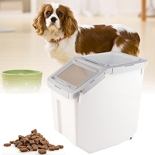 Futtertonne Hund, Futterbehälter für Haustiere, Futtertonne Luftdicht mit Deckel, 32,5x19,5x36,3cm, mit Messbecher, Haustier Katzenfutterbehälter Getreidespeicher, Für Katzen- Und Hundefutter