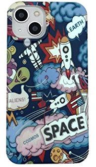 Yonds Queen for iPhone 15 Cute Case, Cool Cartoon Astronaut Space Moon Rocket Laser Glitter Bling Design Stylish IMD Bumper Shockproof Anti-Slip Protector Fashion Case (Alien, iPhone 15)