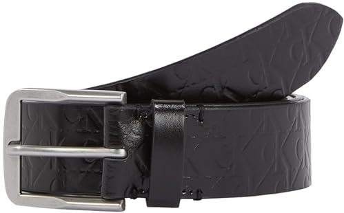 Calvin Klein Jeans Herren Gürtel Classic Flat Leather Belt 35mm aus Leder, Schwarz (Allover Print), 110 cm