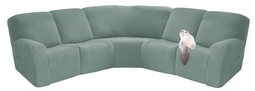 EXTLEZSA High Stretch Sofabezug L Form Stretch Ecksofaüberwurf Waschbar Sofaüberwurf, Ecksofa Couchbezug 7-teilig für 4-Sitzer-Liegestuhl und 1 Ecksitz, Ultra Weicher Sofaschoner (Grün,5 seats-7 pc)