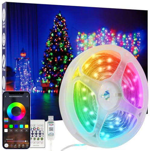 Electight 5M Tira LED Navidad Inteligente [Mando a distancia], Cadena de Luces Color, IP65 Impermeable, Control APP & Bluetooth, para Interiores, Exteriores, Navidad, Halloween, Boda, Jardín, Fiesta