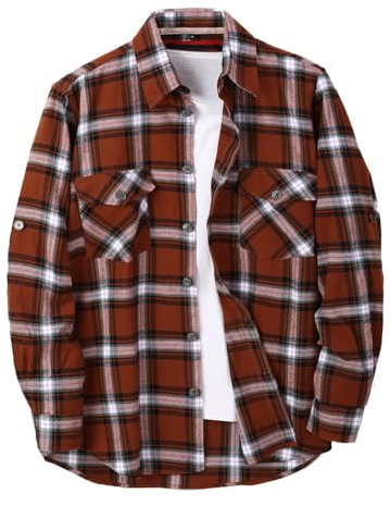 Mens Lumberjack Shirt Flannel Plaid Check Casual Overshirt Jacket Style Buffalo Tartan in 2 Styles The Madras Pure Cotton or The Kew Plaid Cotton Rich British Feel & Styling. Sienna Soft Brown, 2XL