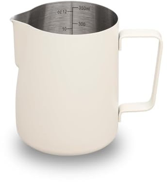 watchget Pichet à mousse de lait en acier inoxydable de 350 ml – Pichet à vapeur pour cappuccino, latte art, machine à café, tasse à mousseur à lait, tasse à café, blanc crème