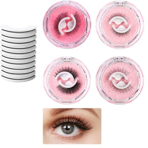 Self Adhesive Eyelashes Reusable,4 Pair Pre Glued Eyelashes False Eyelashes,Self Adhesive Lashes Preglued Eye Lashes,3D Lashes Stick on Eyelashes No Glue Needed Waterproof Natural Look False Lashes