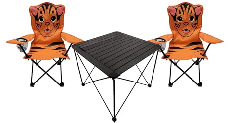 Mojawo 3er Kinder Campingmöbel Set Camping L52xB52xH46cm 1x Campingtisch + 2 Anglerstühle Textilen Outdoor mit Tasche