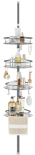 DUFU Estantería Telescopica Baño Acero Inoxidable Sin Taladro Antideslizante y Estable Apto para Bañera y Baño con 4 Esquinero Ducha Altura Ajustable 85-325cm Gris